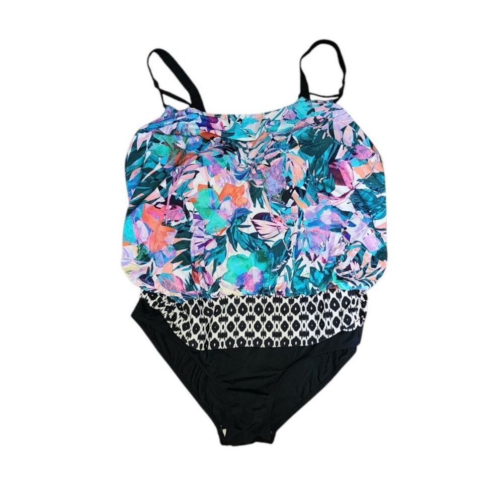 Swimsuits‎ For All Swimsuit Womens Size 18 Floral Mixed Print One Piece NWOT